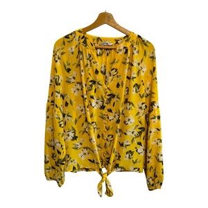 Counterparts Yellow Floral Tie Front Blouse Size Large
